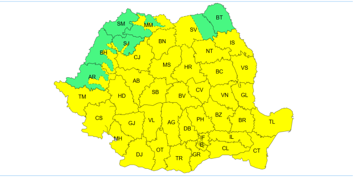 ALERTĂ METEO | Cod galben de furtuni și grindină în București. Specialiștii în meteorologie anticipază perioade cu ploi și vânt intens, cu rafale de 60-70 km/h.
